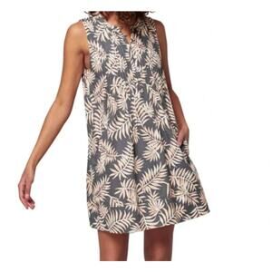 Faherty Isha Linen Blend Mini Dress in Tropical Palm Pintuck Bodice Size L EUC